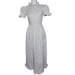Vtg Floral Prairie Maxi Dress Puff Sleeve Ruffle Cottagecore Farmcore Milkmaid S